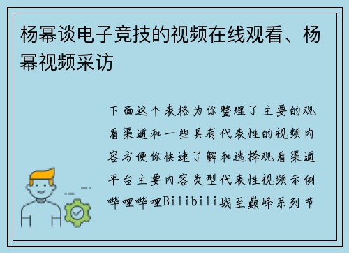 杨幂谈电子竞技的视频在线观看、杨幂视频采访